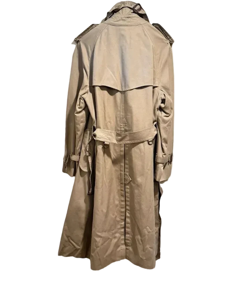 Vintage Chaps Ralph Lauren Trench Coat Tan Belted Wool Lined Double Breasted Plaid Lining 44R