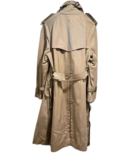 Vintage Chaps Ralph Lauren Trench Coat Tan Belted Wool Lined Double Breasted Plaid Lining 44R
