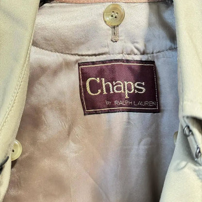 Vintage Chaps Ralph Lauren Trench Coat Tan Belted Wool Lined Double Breasted Plaid Lining 44R
