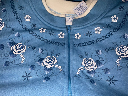 Topstitch and Blair Embroidered Pink or Blue Floral Collared Sweatshirt Size Large/XL