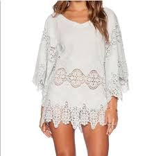 Eberjey White Embroidered Eyelet Bohemian Boho Tunic Dress Beach Coverup S/M