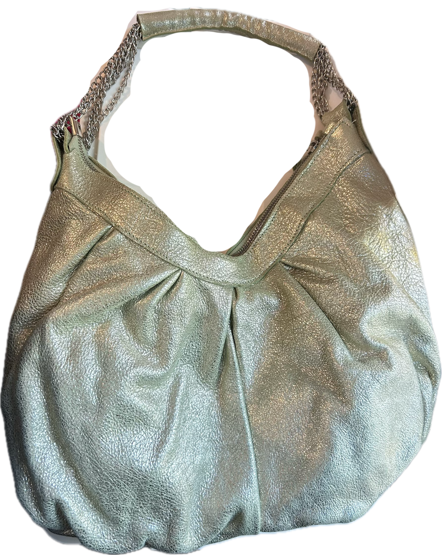 Innue Y2k Silvery Metallic Mint Suede Shoulder Bag with Silver Chain and Hardware