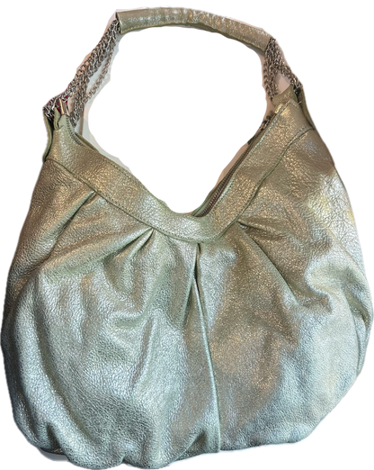 Innue Y2k Silvery Metallic Mint Suede Shoulder Bag with Silver Chain and Hardware