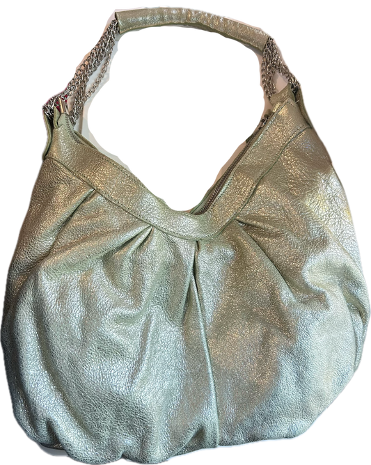 Innue Y2k Silvery Metallic Mint Suede Shoulder Bag with Silver Chain and Hardware
