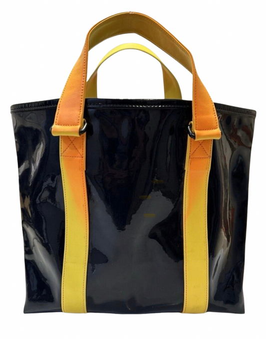 Marc by Marc Jacobs Vinyl Oversized Black Patent Tote with Neon Orange Handles New With Tags