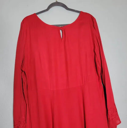 The Paragon Women's Scoop Neck Long Sleeve Embroidered Dress Red Size Large