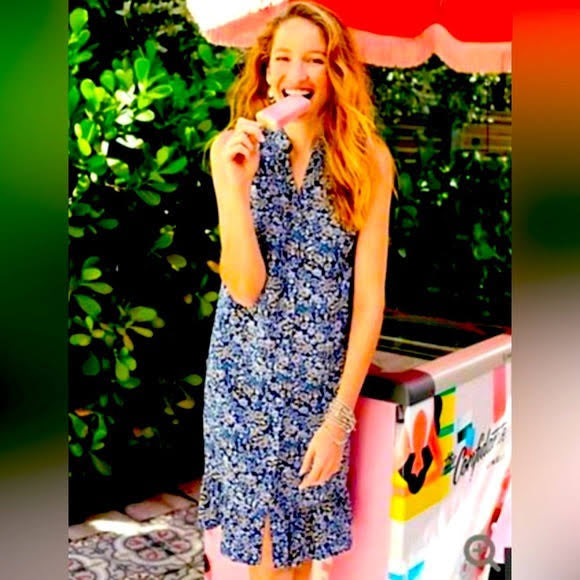 J. Jill Ruffled Hem Blue Floral Shirtdress