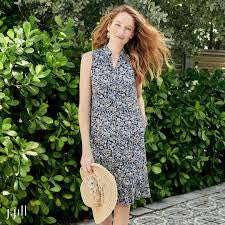 J. Jill Ruffled Hem Blue Floral Shirtdress