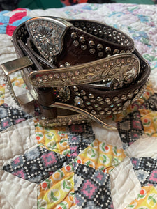 Nacona Brown Leather Studwork Studded and Crystal 90’s Y2K Belt