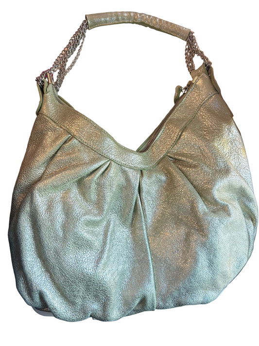 Innue Y2k Mint Suede Shoulder Bag with Silver Chain and Accents