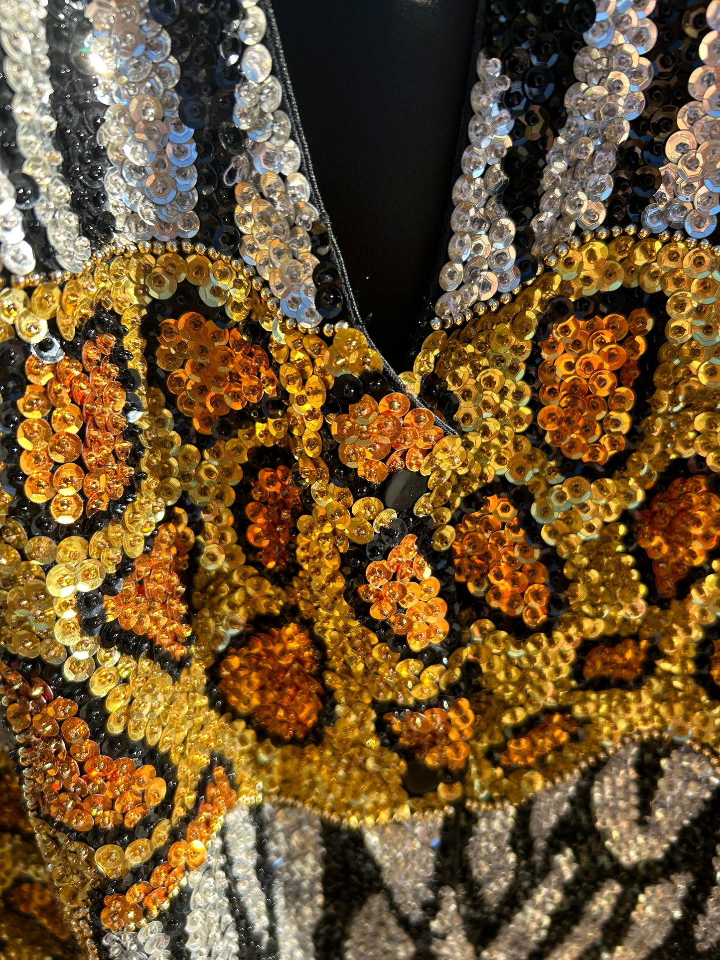 Sequin and Hand Beaded Animal Print Silk Vest