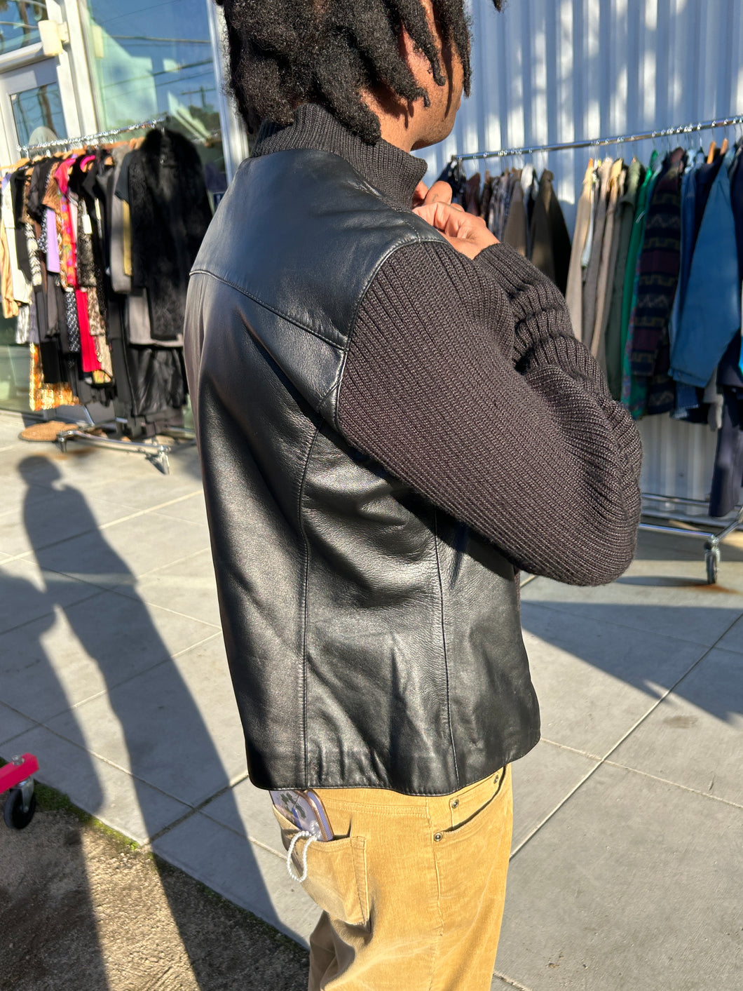 Y2K Najee Black Leather Sweater Jacket