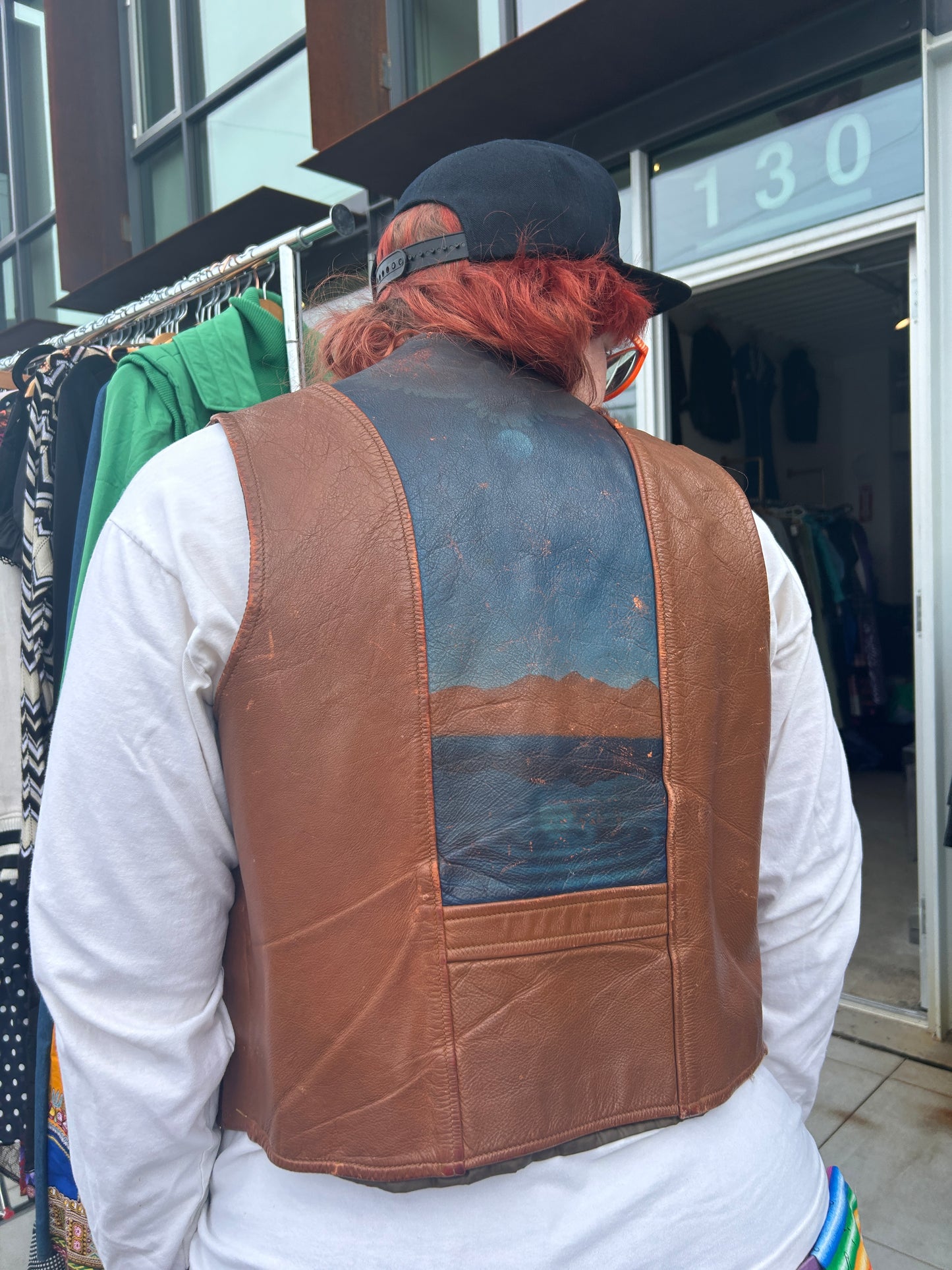 Hand Painted 60’s 70’s Leather Vest