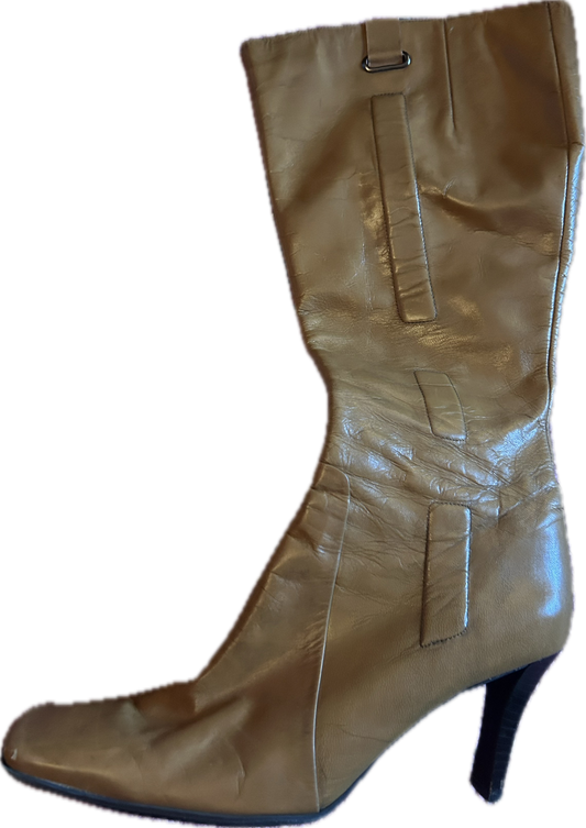 Nine West y2K Carmel Leather Heeled Boot Size 9.5