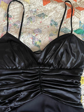 Load image into Gallery viewer, XOXO spaghetti strap ruched little black dress with built in petticoat layers