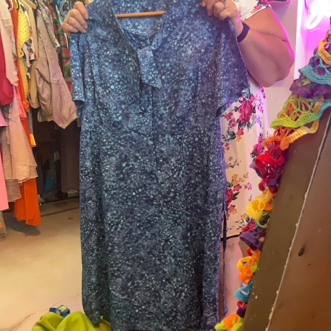 Blue Spotted Silky 50’s Dress