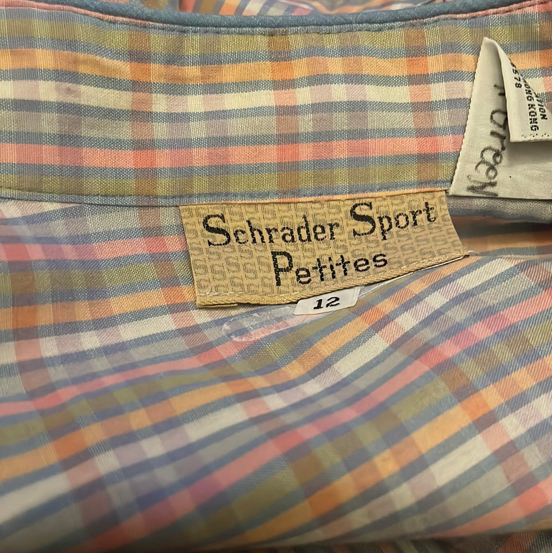 Schrader Sport Petites Size 12 Petite Madras Plaid Checked Pastels Shirt Dress with Built In Sash Belt