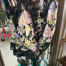Load image into Gallery viewer, Gold Label Victoria Secret Floral with Black Lace Bow Front One Piece Negligee Size Large