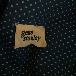 Gene Stanley White Swiss Dot on Blue Button Down Sleeveless Mini Dress
