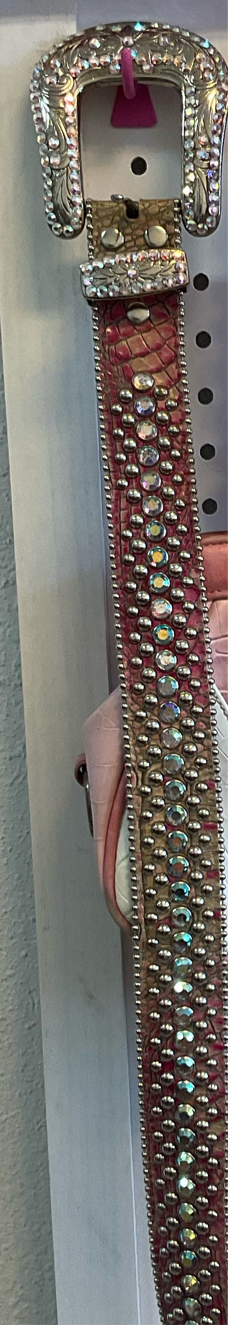 B.B. Simon Crystal Pink Western Belt Buckle and gemmed studded belt