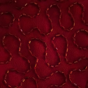 Red cowl neck beaded silk crop top