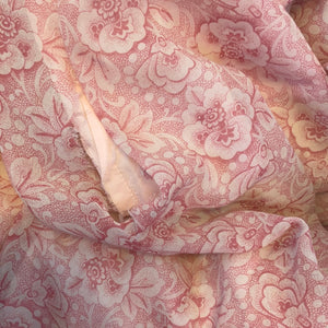 Audrey Marlett for Jack Kramer California Pink Floral Print Cotton Smocked White Lace Trim Dress