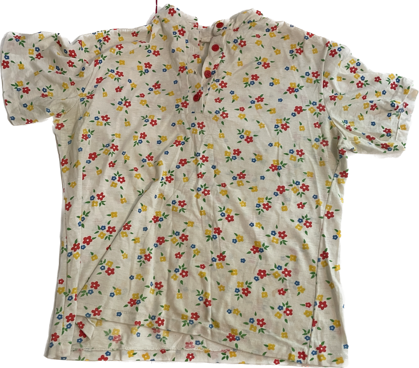 Ditsy Floral Red and Yellow Flower Power 70’s Tee Button Up Size Medium