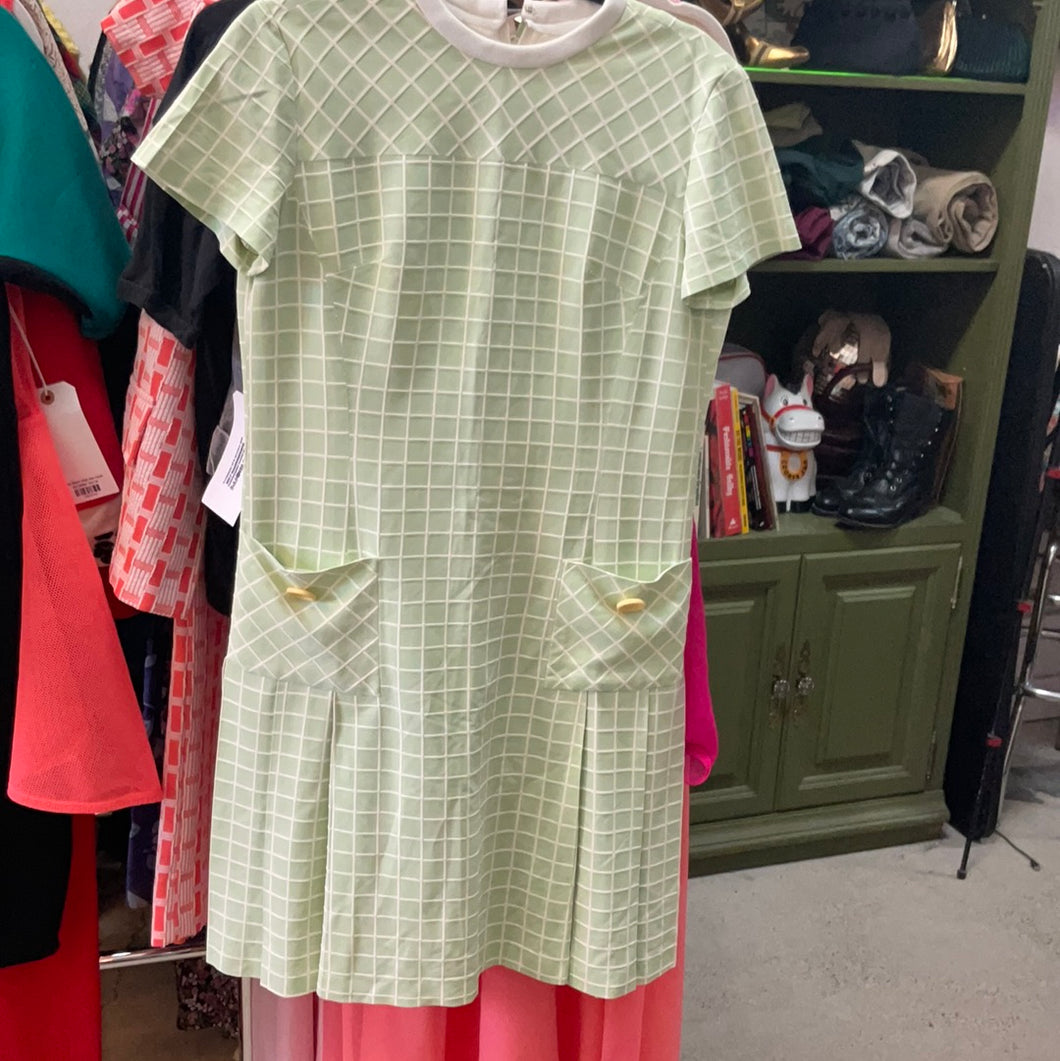 Jackie O at the Tennis Club Mint Poly Check Drop-Waist Pleated Skirt Dress small/medium