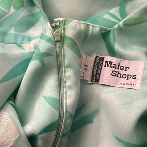 Polynesian Casuals Maier Shops Hawaii  aquate neckline bamboo motif 60’s maxi dress