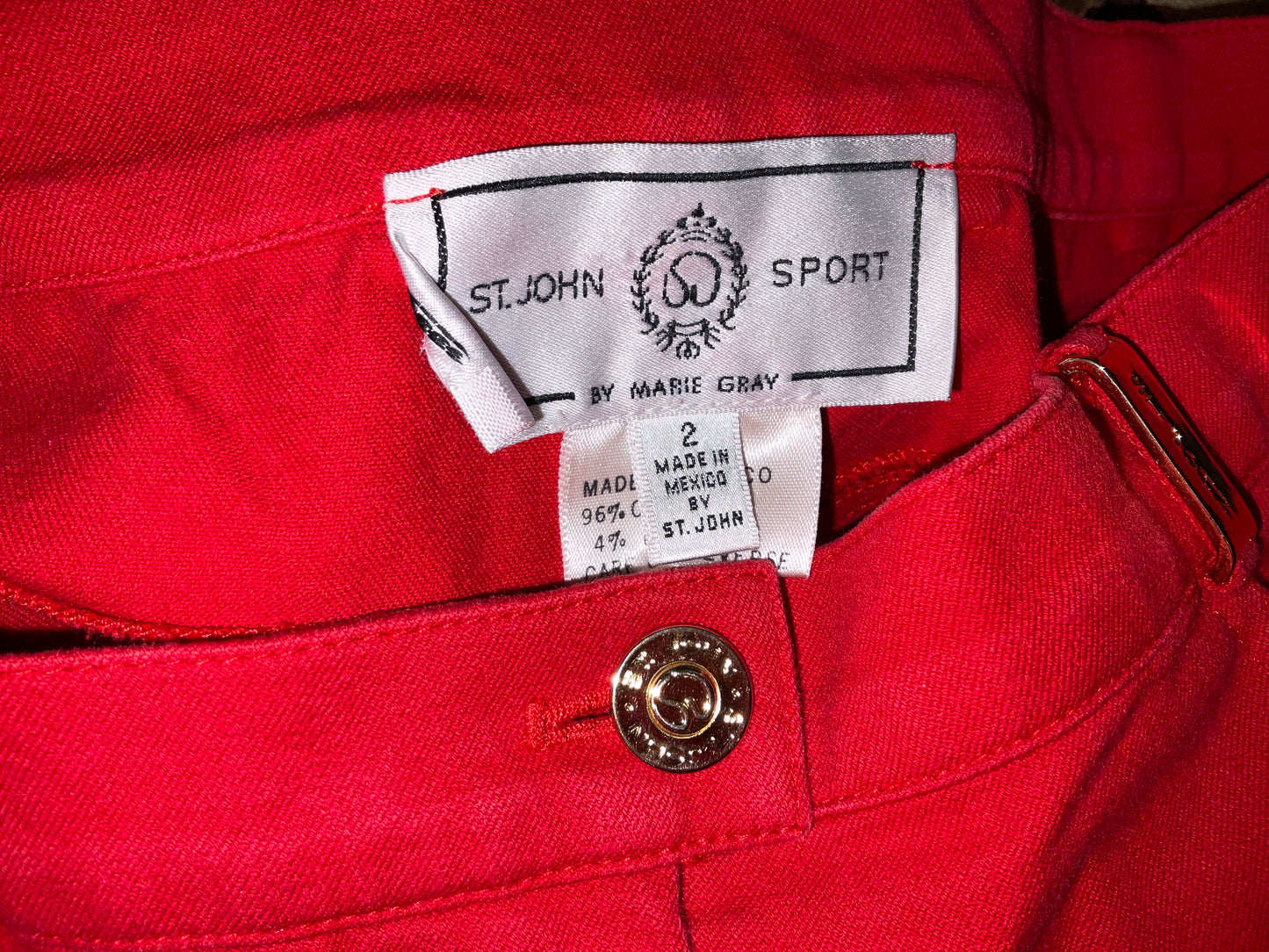 Tennis Padel Pickleball Country Club Red Gold Chunky Accents St John Sport Cigarette Pants Cotton Stretch Size 2