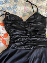 Load image into Gallery viewer, XOXO spaghetti strap ruched little black dress with built in petticoat layers