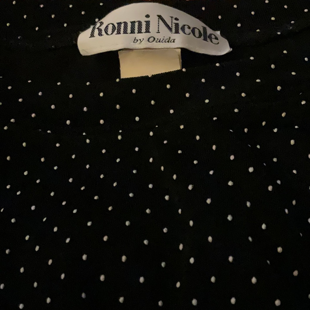 Ronni Nicole Slinky Black Trapeze Dress with White Polka Swiss Dot