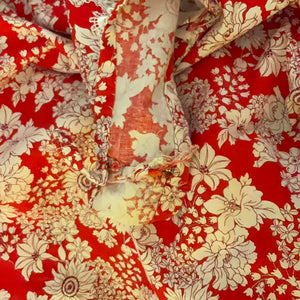 Handmade White Floral on Red Background COTTON XS Petite