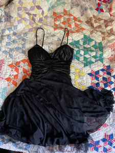XOXO spaghetti strap ruched little black dress with built in petticoat layers