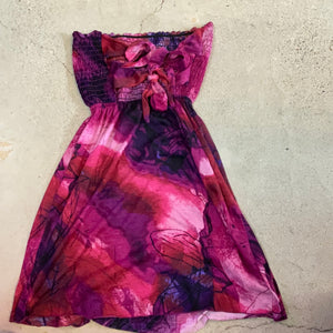 Vintage Y2K Fairy Princess Raver Pinks and Purples Strapless Watercolor Tie Dye Mini Dress