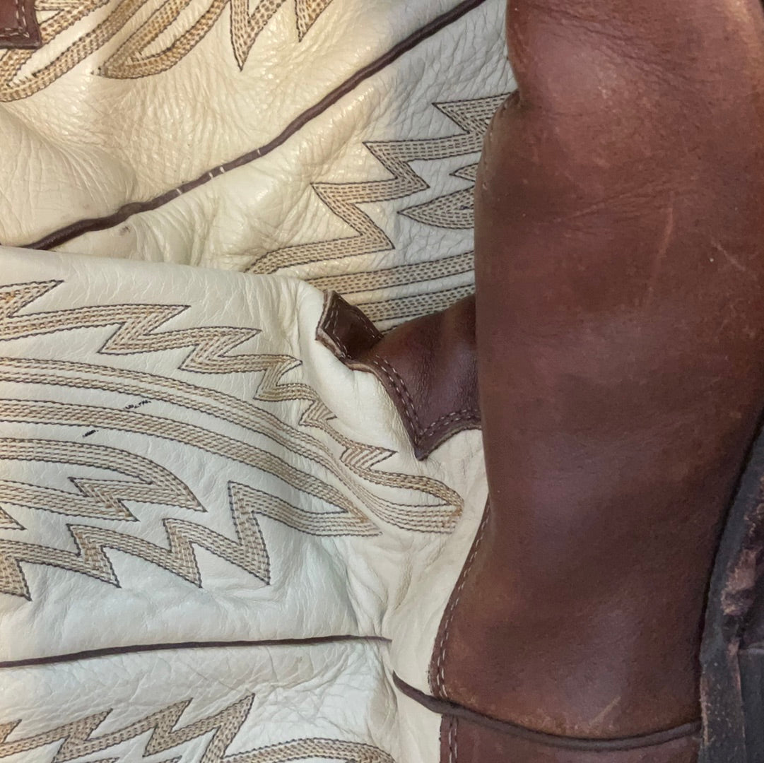 Justin Boots 7.5 B Brown and Cream Mid Calf Cowfolk Festival Boot