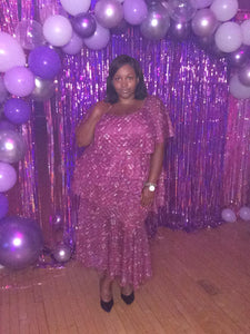 70's PLUS SIZE Purple Tea Party Tiered Disco Dress