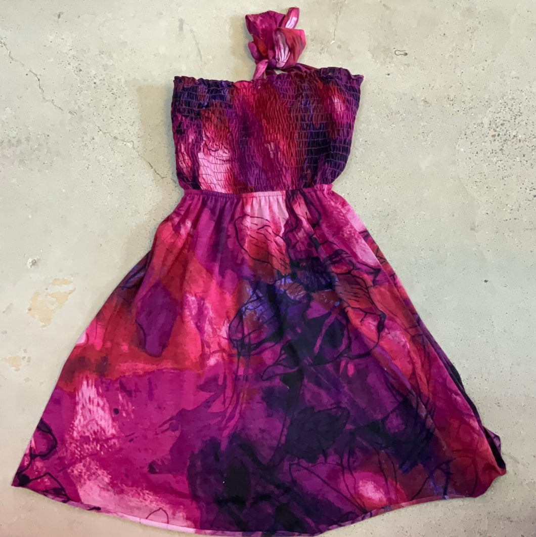 Vintage Y2K Fairy Princess Raver Pinks and Purples Strapless Watercolor Tie Dye Mini Dress