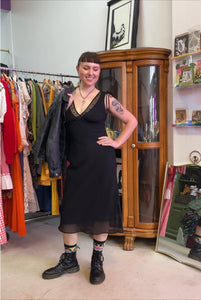 Blind Date Bias Cut Vintage Sleeveless Black Beaded Dress