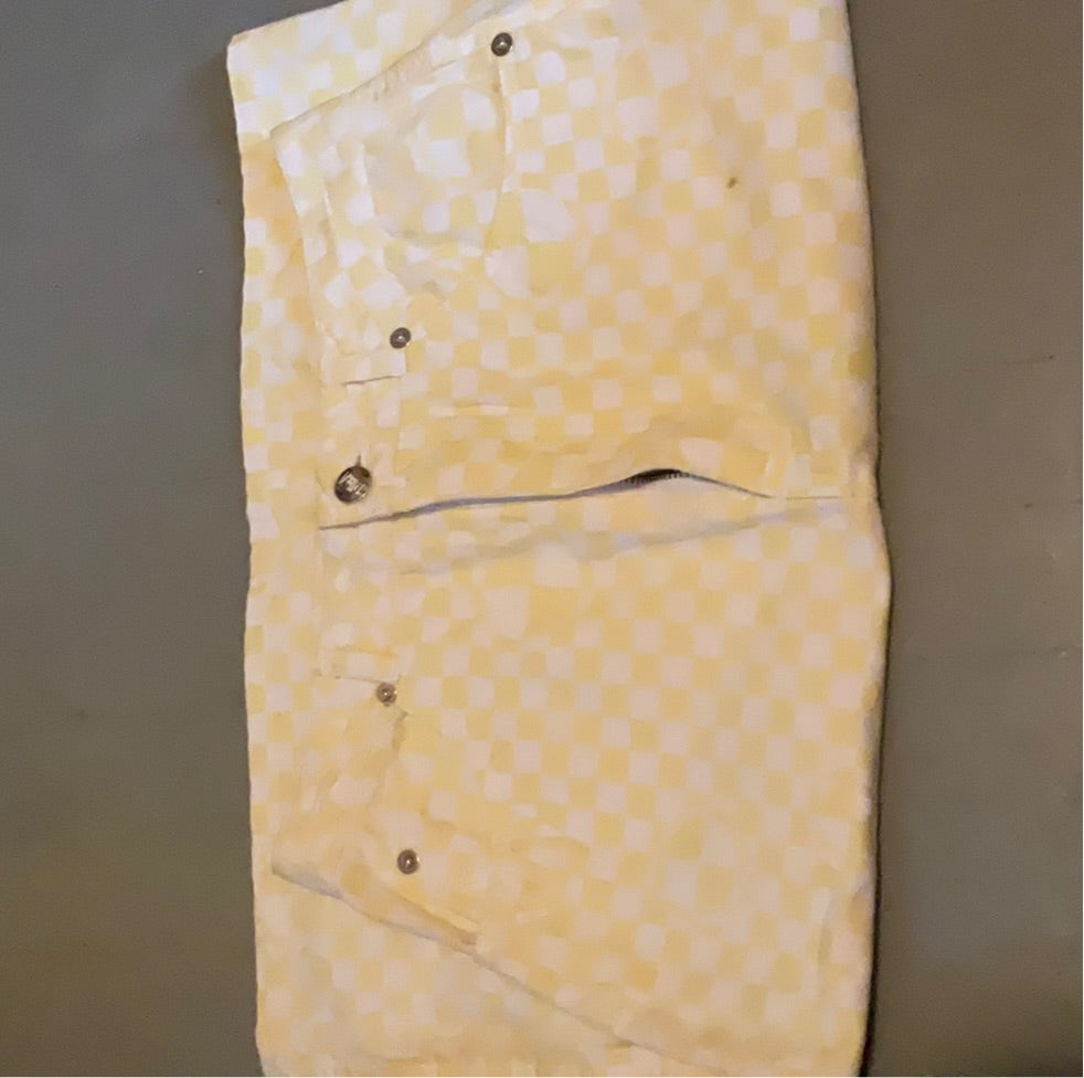 Squeeze Jeans Yellow Checker Print Denim Mini Skirt Size 7/8