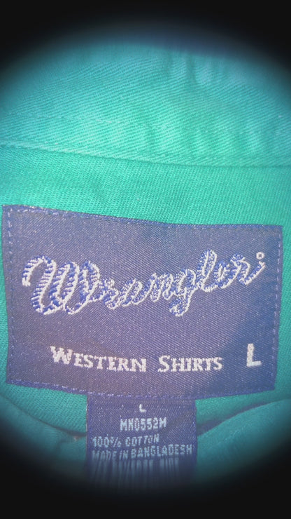 Wrangler Colorblock Navy and Teal Butron Up