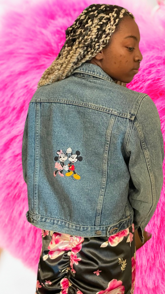 Mickey n Minnie Embroidered Crop Denim