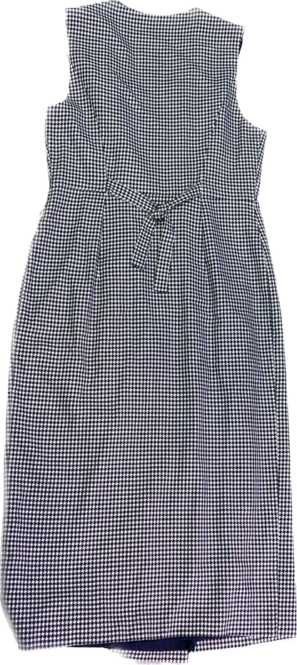 Navy and White Houndstooth Double Breasted Midi Vest Dress