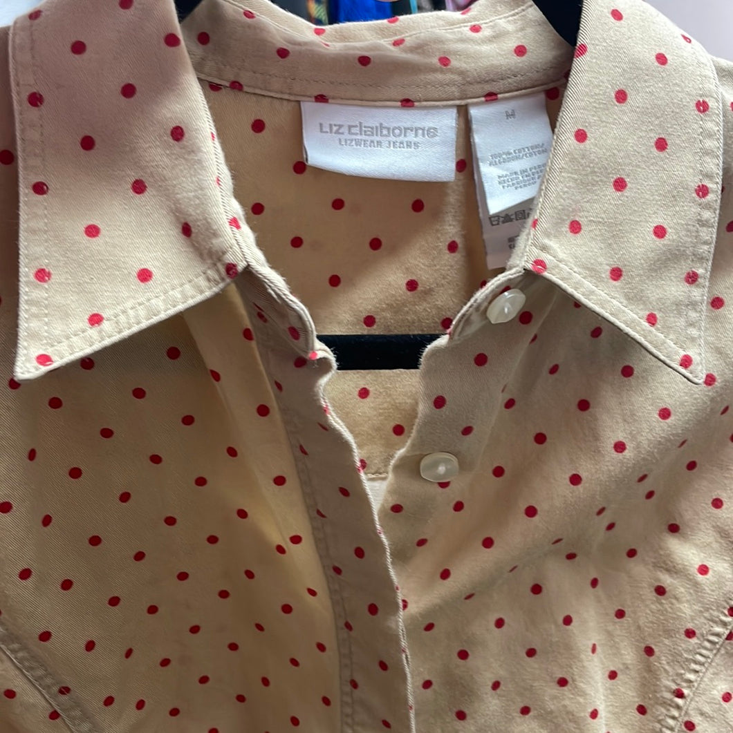 Claiborne Serious Whimsy Polka Dot Button Up