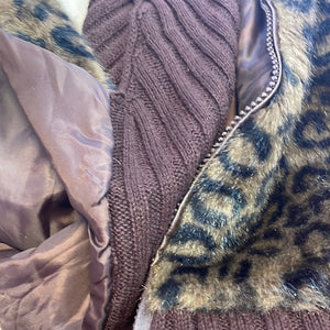 Carly St. Claire leopard print faux fur sweater back zip up vest