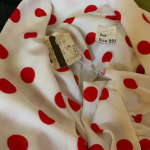 Load image into Gallery viewer, 70’s White with Red Polka Dots PussyBow Secretary Button Up Blouse Size 22