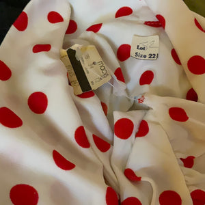 70’s White with Red Polka Dots PussyBow Secretary Button Up Blouse Size 22