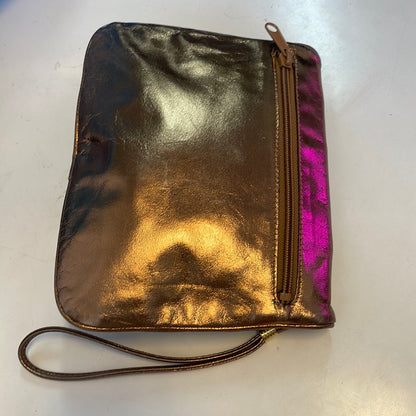 Bronze Leather 80's Convertible Wristlet Clutch